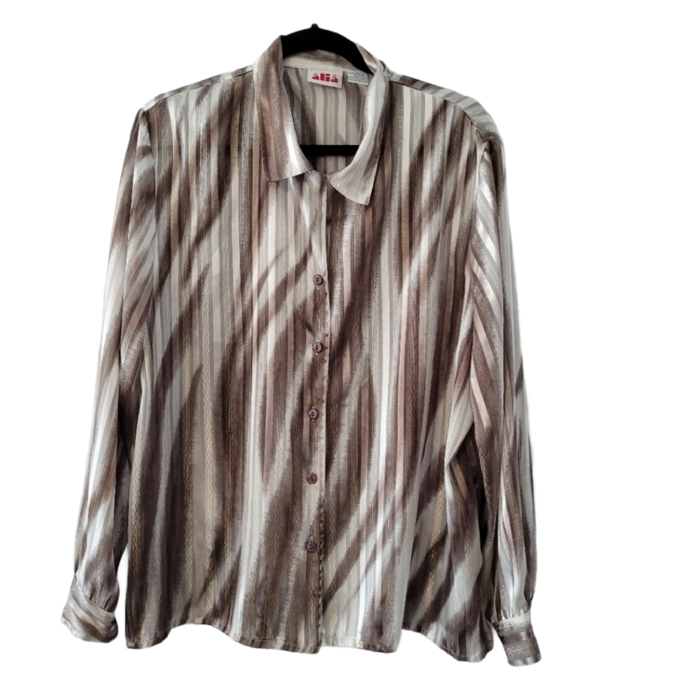 Striped Satiny Soft Button Front Blouse Sz 18